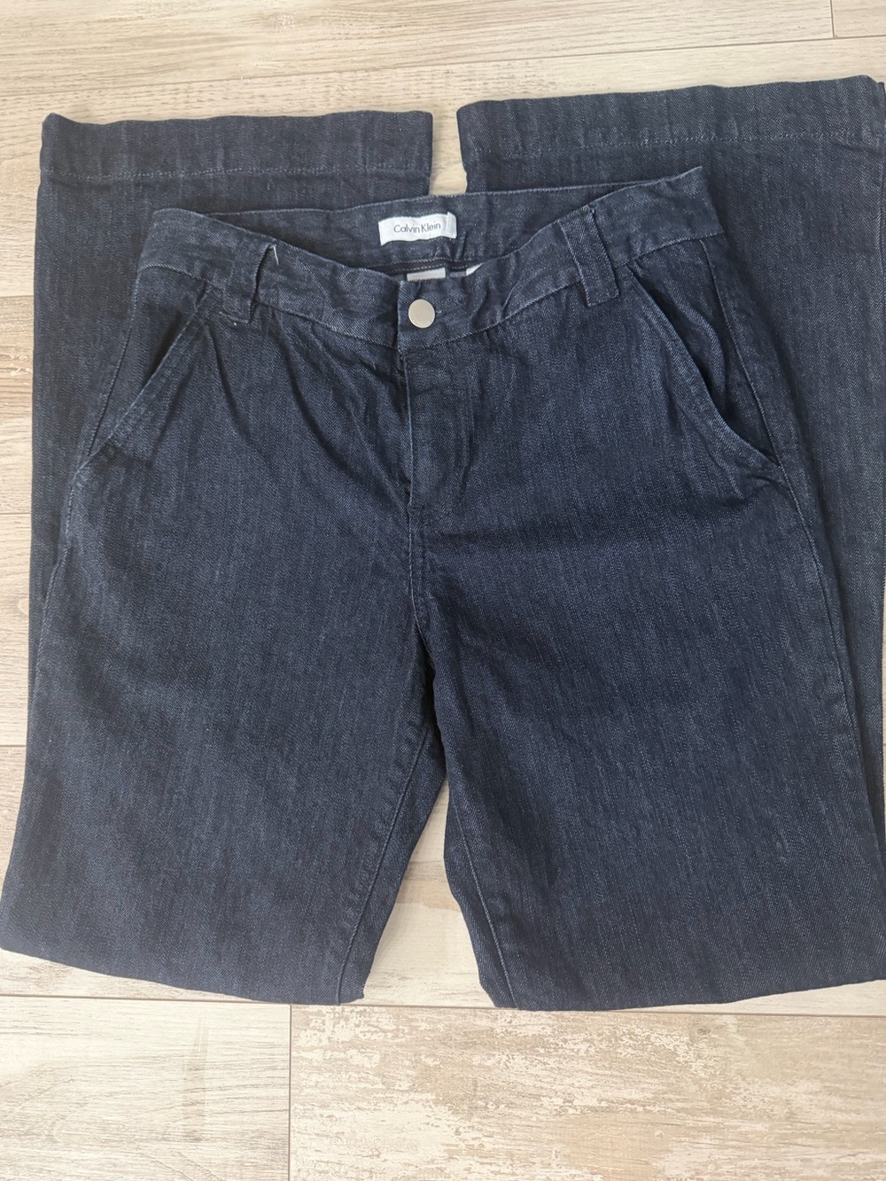 Calvin Klein Wide-Leg Denim Trousers Dark Wash Size 10 EUC - Picture 1 of 8
